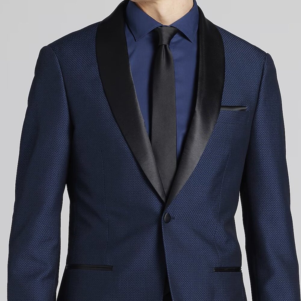 Egara Slim Fit Navy Diamond Jacquard Dinner Tuxedo Jacket 36R